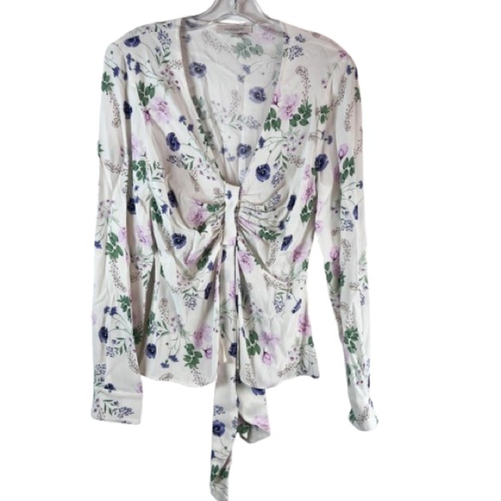 Favorite Daughter Floral Tie Front Blouse Long Sleeve Ruched V-Neck Top Size S